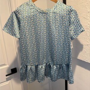 Blue and White Patterned Peplum Top